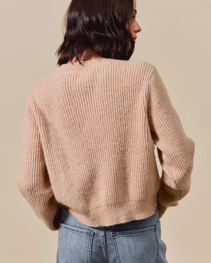 SO ME Checkered Plaid Tape Lace Up Ribbed Sweater - Sleekdenim.com