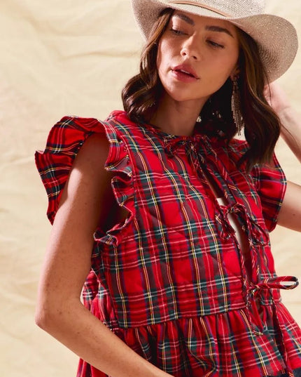 SO ME Christmas Holiday Plaid Ruffled Quilt Vest Top - Sleekdenim.com
