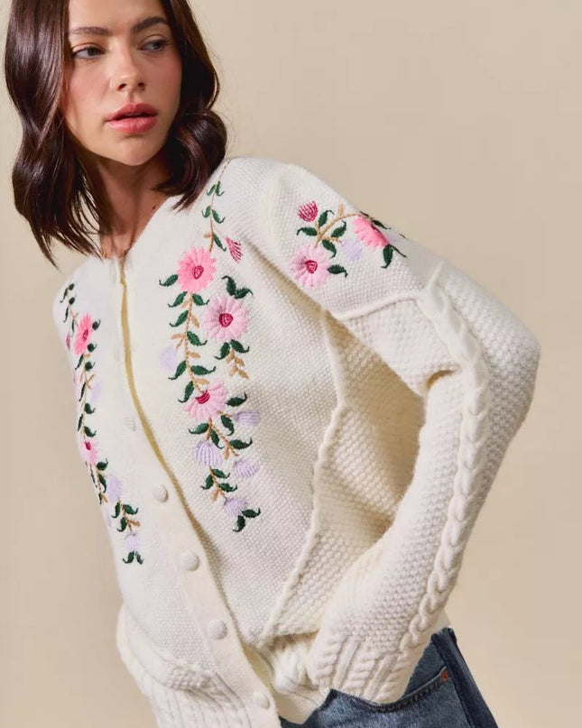 SO ME Floral Embroidered Coquette Sweater Cardigan - Sleekdenim.com