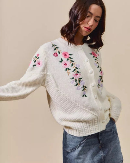 SO ME Floral Embroidered Coquette Sweater Cardigan - Sleekdenim.com