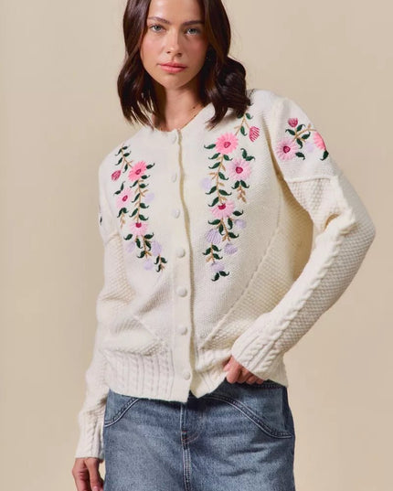 SO ME Floral Embroidered Coquette Sweater Cardigan - Sleekdenim.com