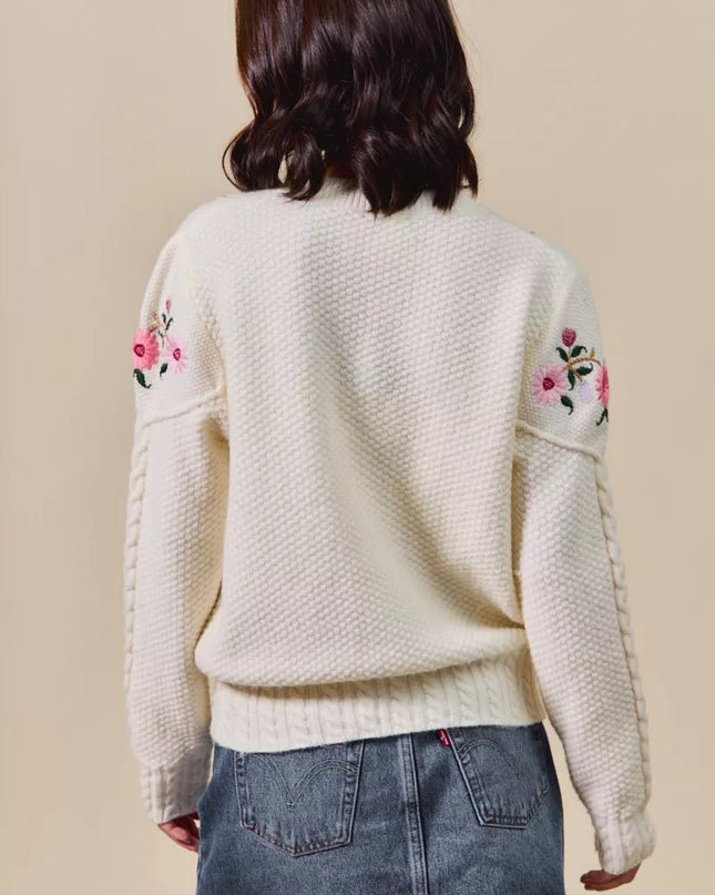 SO ME Floral Embroidered Coquette Sweater Cardigan - Sleekdenim.com