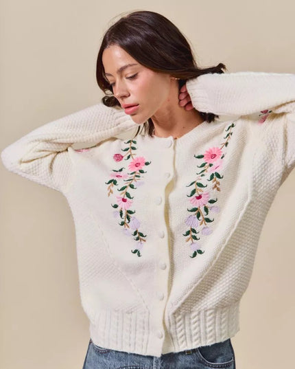 SO ME Floral Embroidered Coquette Sweater Cardigan - Sleekdenim.com