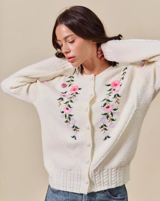 SO ME Floral Embroidered Coquette Sweater Cardigan - Sleekdenim.com