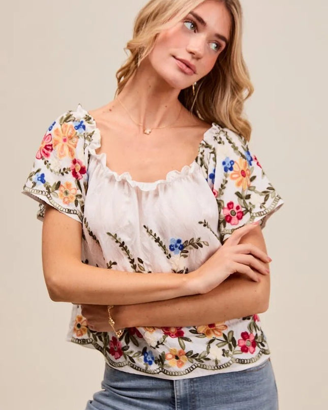 SO ME Floral Embroidered Two Way Off The Shoulder Blouse - Sleekdenim.com