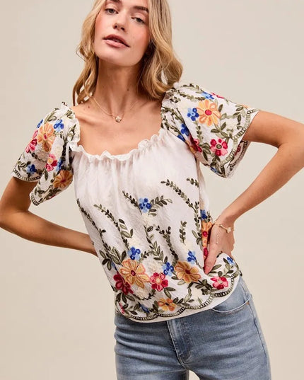 SO ME Floral Embroidered Two Way Off The Shoulder Blouse - Sleekdenim.com