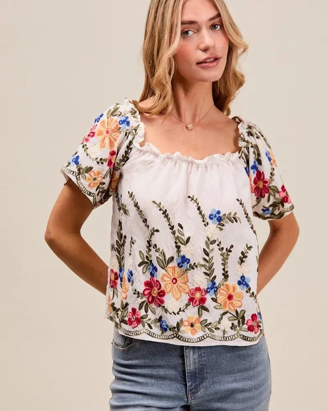 SO ME Floral Embroidered Two Way Off The Shoulder Blouse - Sleekdenim.com