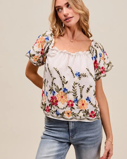SO ME Floral Embroidered Two Way Off The Shoulder Blouse - Sleekdenim.com