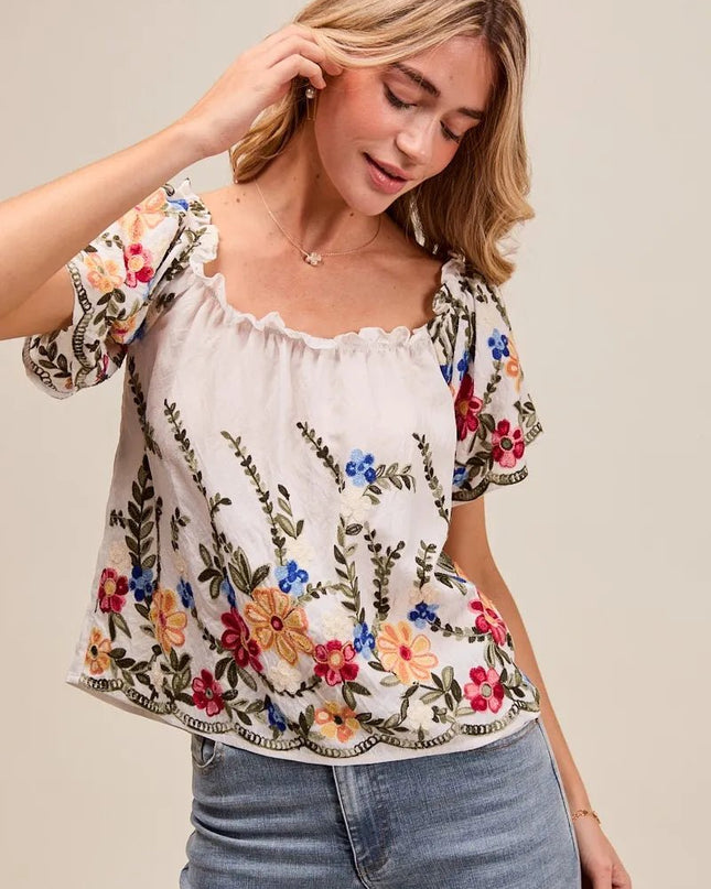 SO ME Floral Embroidered Two Way Off The Shoulder Blouse - Sleekdenim.com