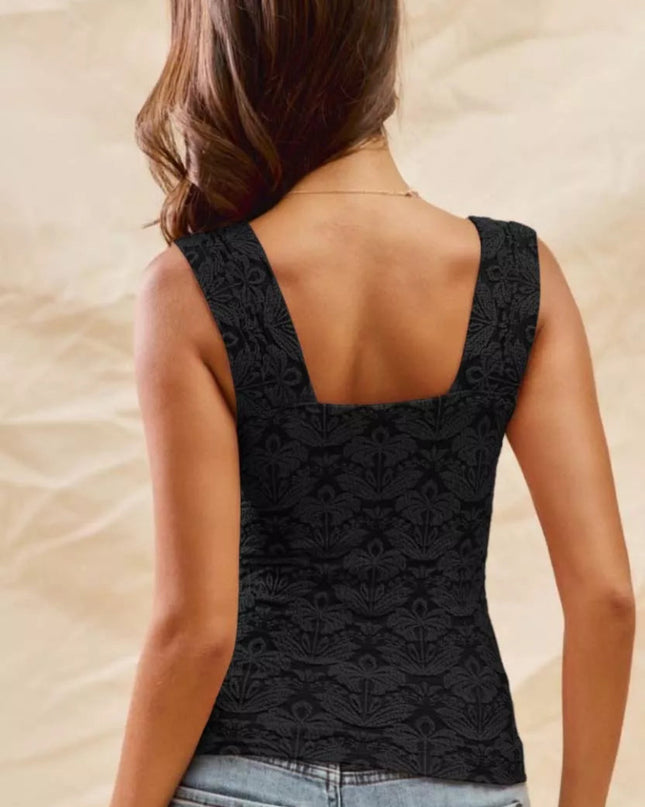 SO ME Floral Jacquard Seamless Tank Top - Sleekdenim.com