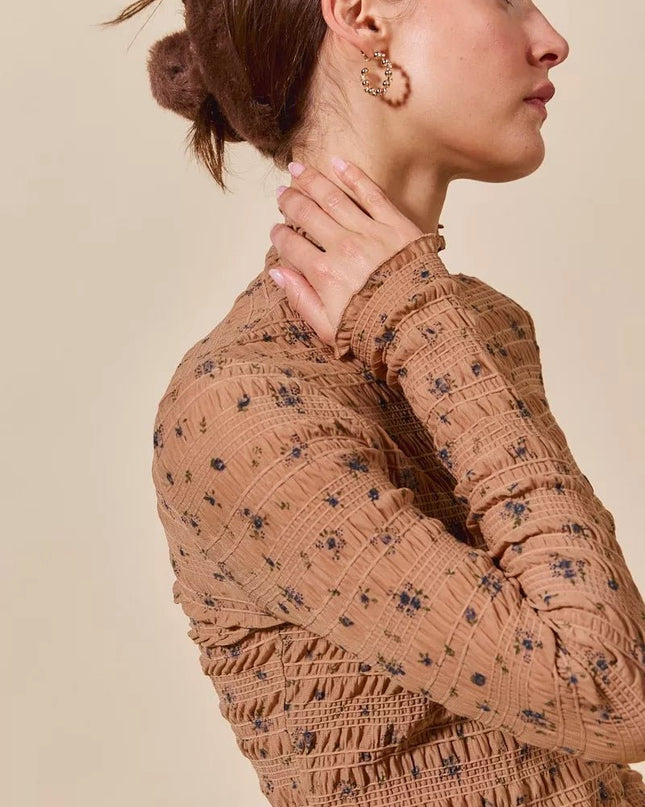 SO ME Floral Print Textured Long Sleeve Knit Top - Sleekdenim.com