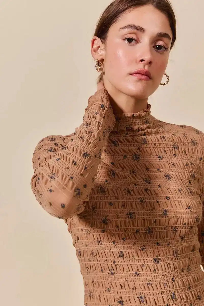 SO ME Floral Print Textured Long Sleeve Knit Top - Sleekdenim.com