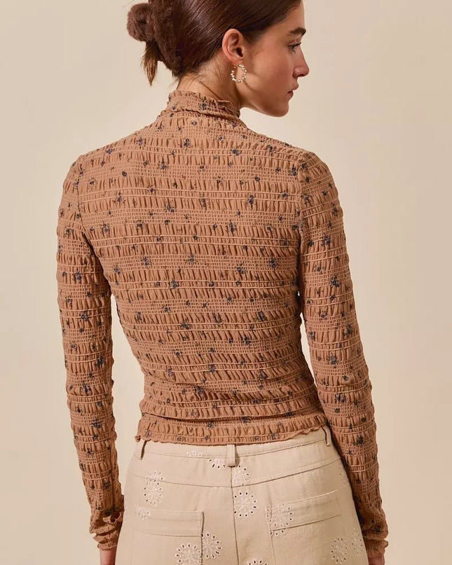 SO ME Floral Print Textured Long Sleeve Knit Top - Sleekdenim.com