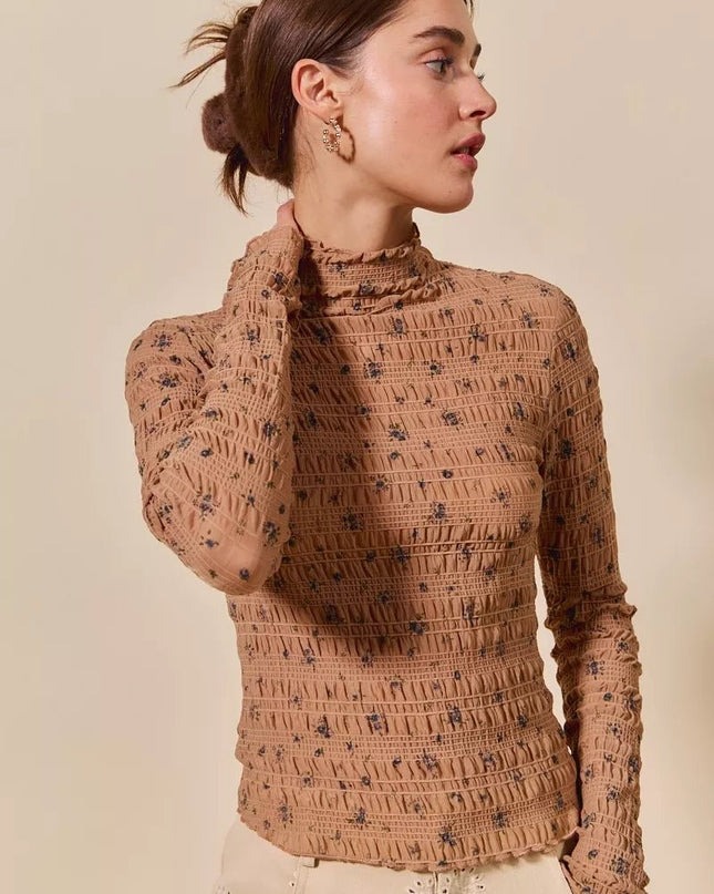 SO ME Floral Print Textured Long Sleeve Knit Top - Sleekdenim.com