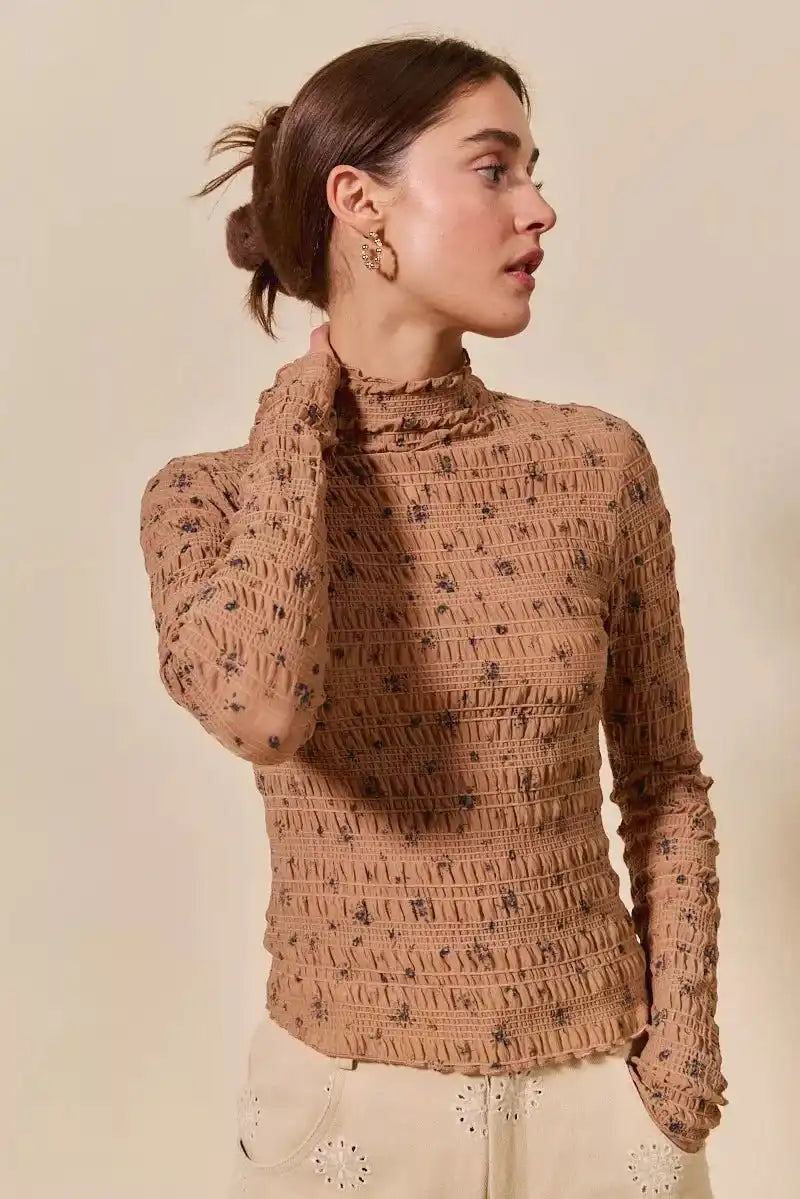 SO ME Floral Print Textured Long Sleeve Knit Top - Sleekdenim.com