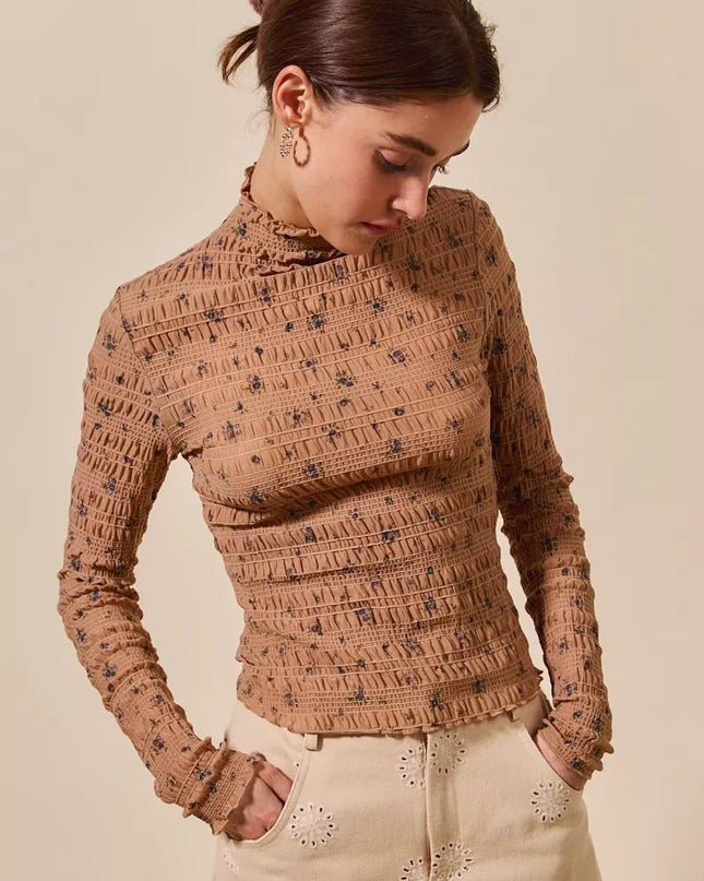 SO ME Floral Print Textured Long Sleeve Knit Top - Sleekdenim.com