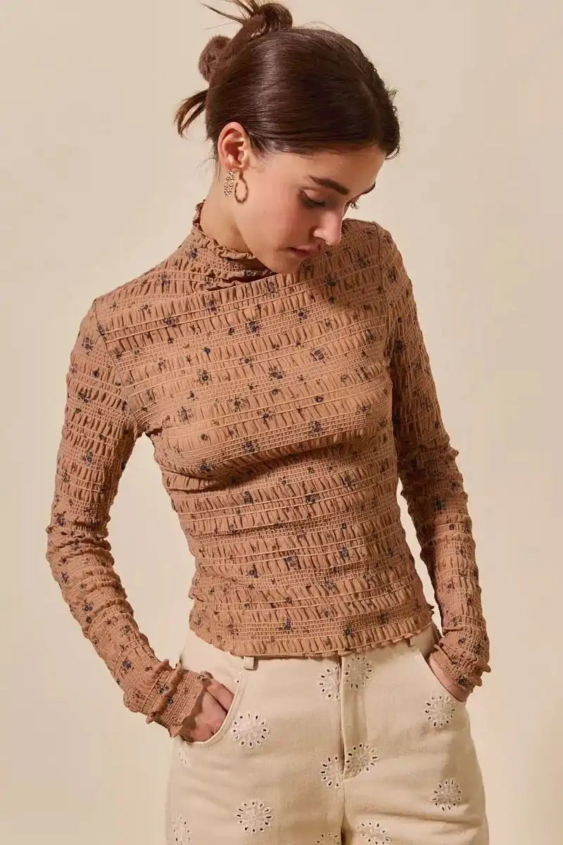 SO ME Floral Print Textured Long Sleeve Knit Top - Sleekdenim.com