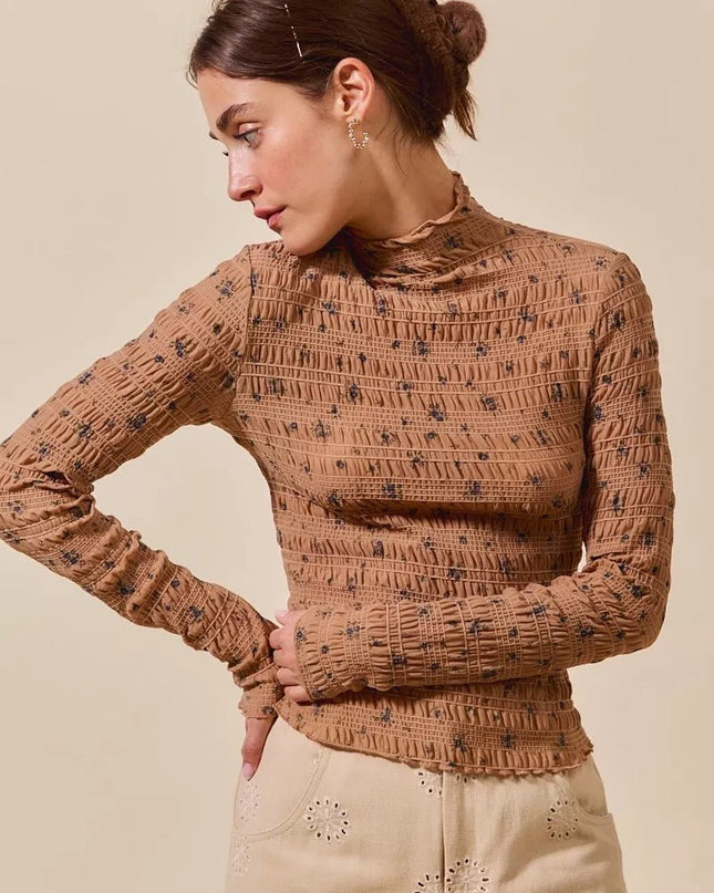 SO ME Floral Print Textured Long Sleeve Knit Top - Sleekdenim.com