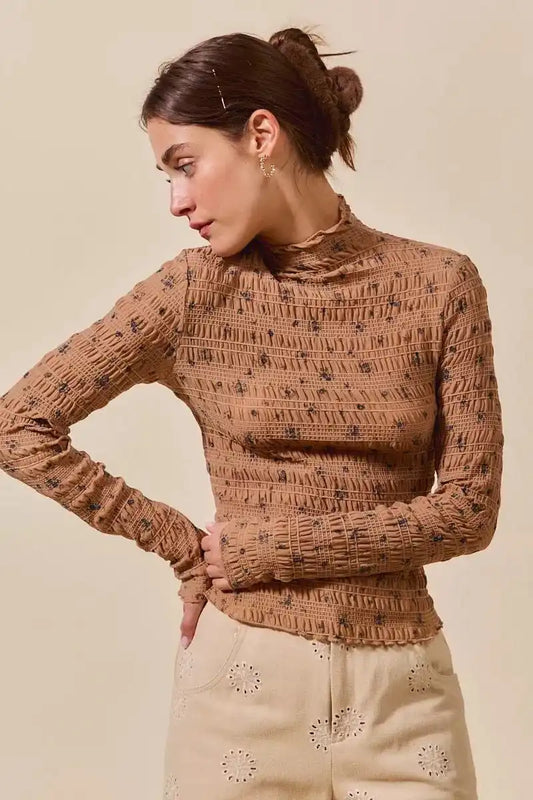 SO ME Floral Print Textured Long Sleeve Knit Top - Sleekdenim.com