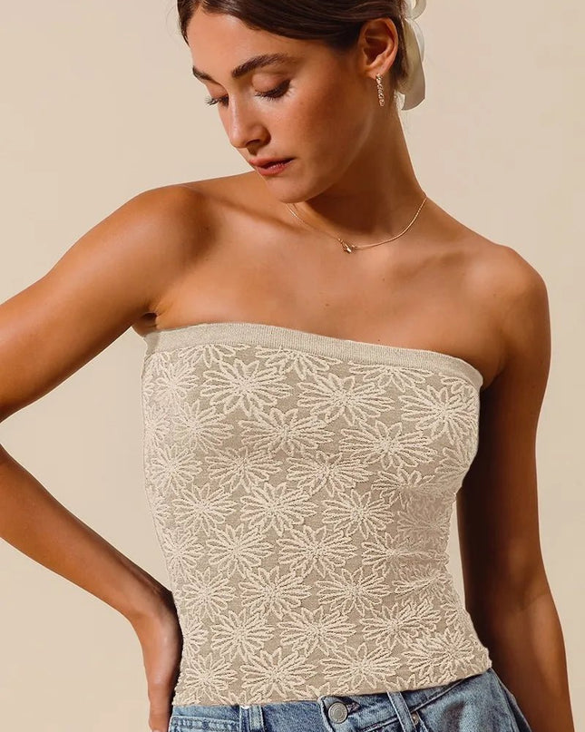 SO ME Jacquard Floral Two Tone Seamless Tube Top - Sleekdenim.com