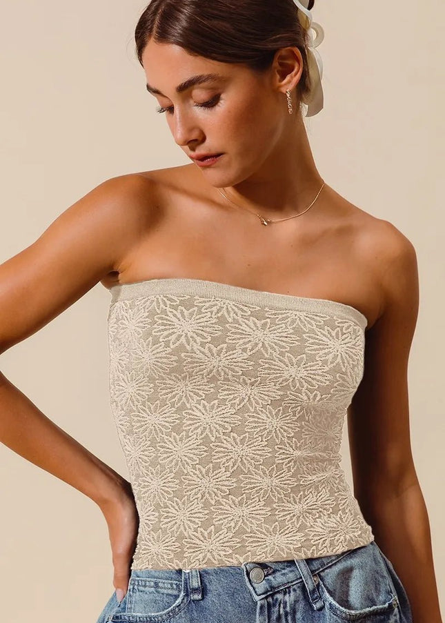 SO ME Jacquard Floral Two Tone Seamless Tube Top - Sleekdenim.com