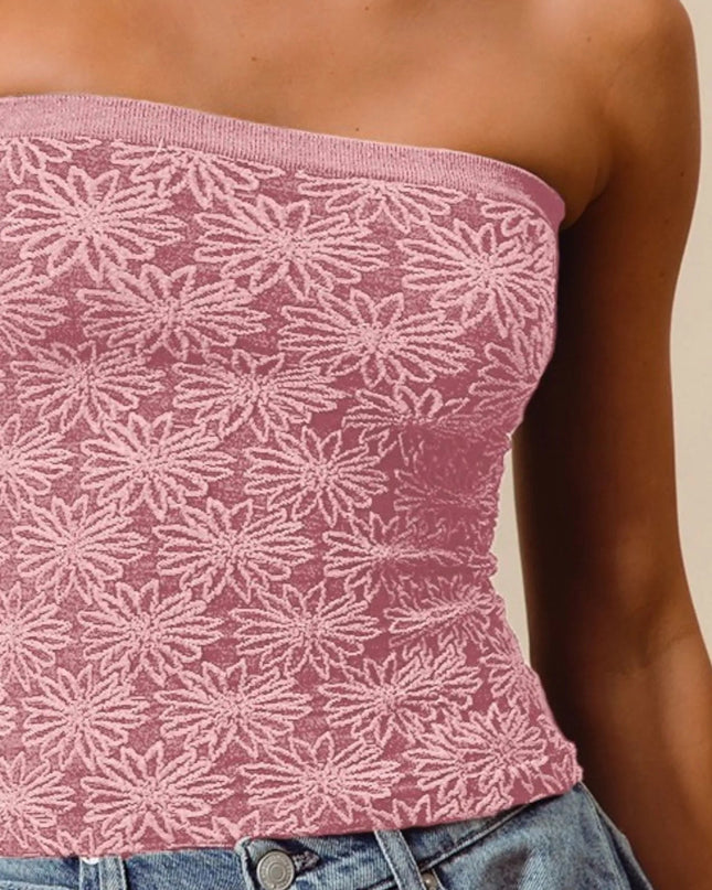 SO ME Jacquard Floral Two Tone Seamless Tube Top - Sleekdenim.com