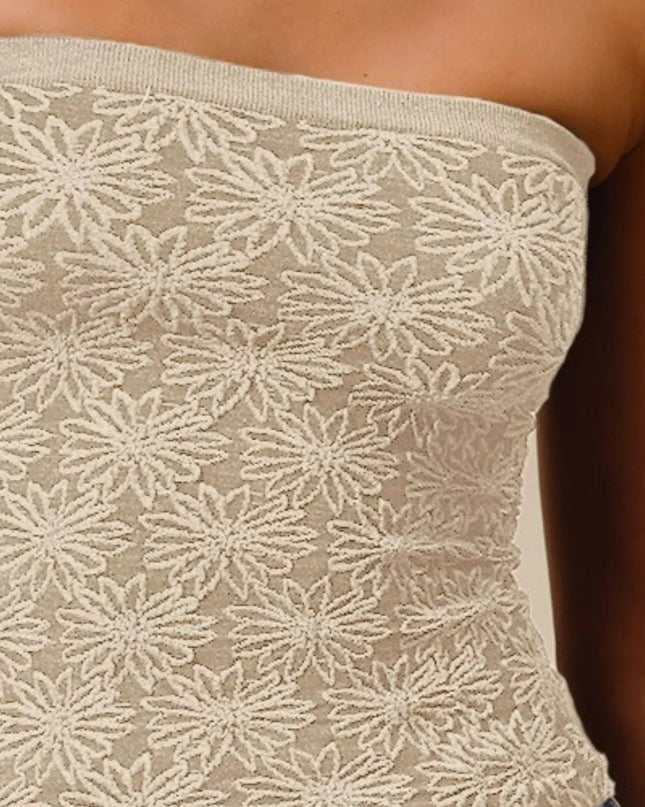 SO ME Jacquard Floral Two Tone Seamless Tube Top - Sleekdenim.com