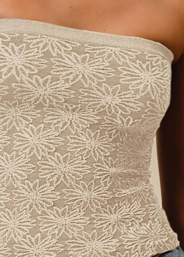 SO ME Jacquard Floral Two Tone Seamless Tube Top - Sleekdenim.com