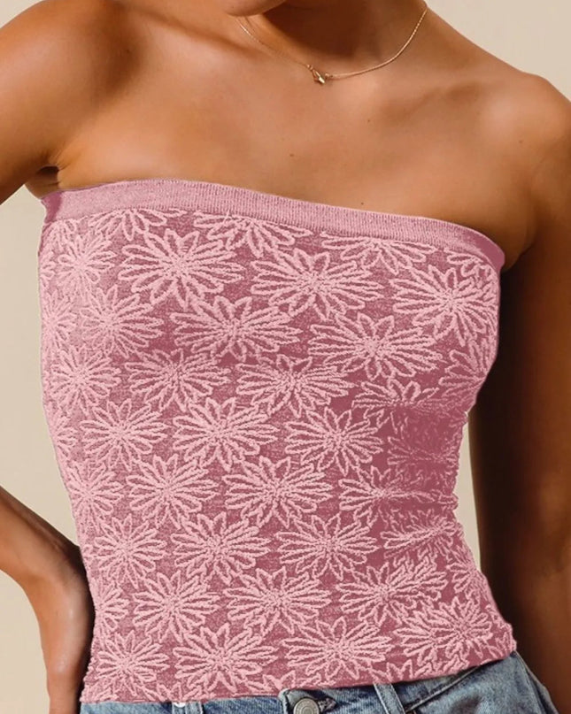 SO ME Jacquard Floral Two Tone Seamless Tube Top - Sleekdenim.com