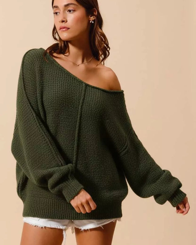 SO ME Loose Fit Exposed Seam Slouchy Boucle Sweater - Sleekdenim.com