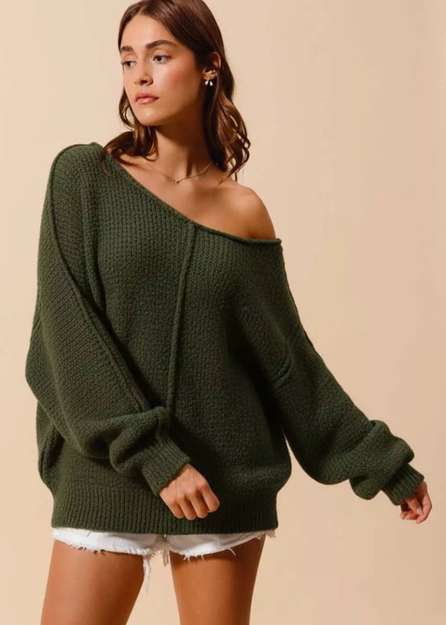 SO ME Loose Fit Exposed Seam Slouchy Boucle Sweater - Sleekdenim.com