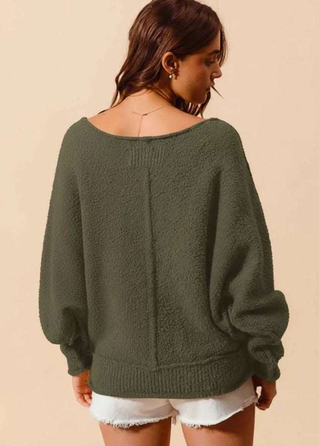 SO ME Loose Fit Exposed Seam Slouchy Boucle Sweater - Sleekdenim.com