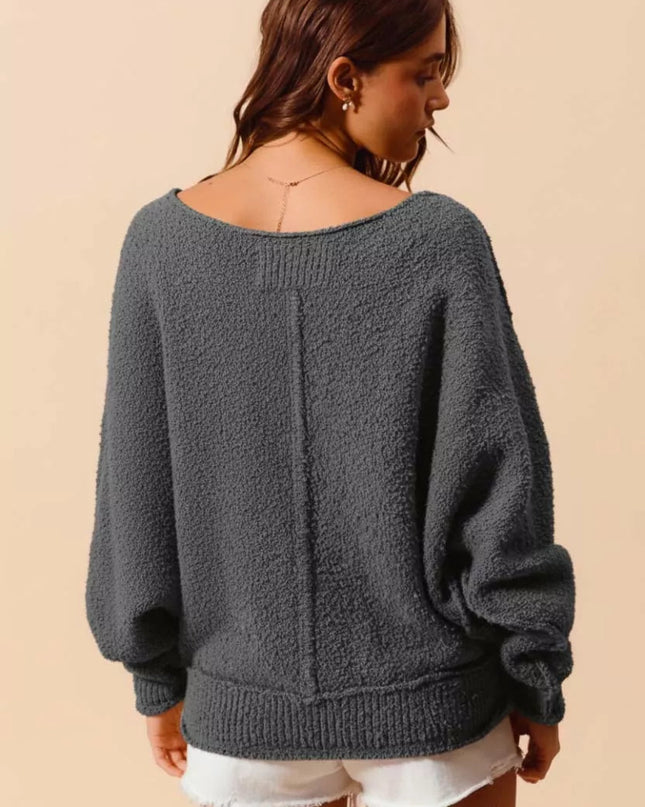 SO ME Loose Fit Exposed Seam Slouchy Boucle Sweater - Sleekdenim.com