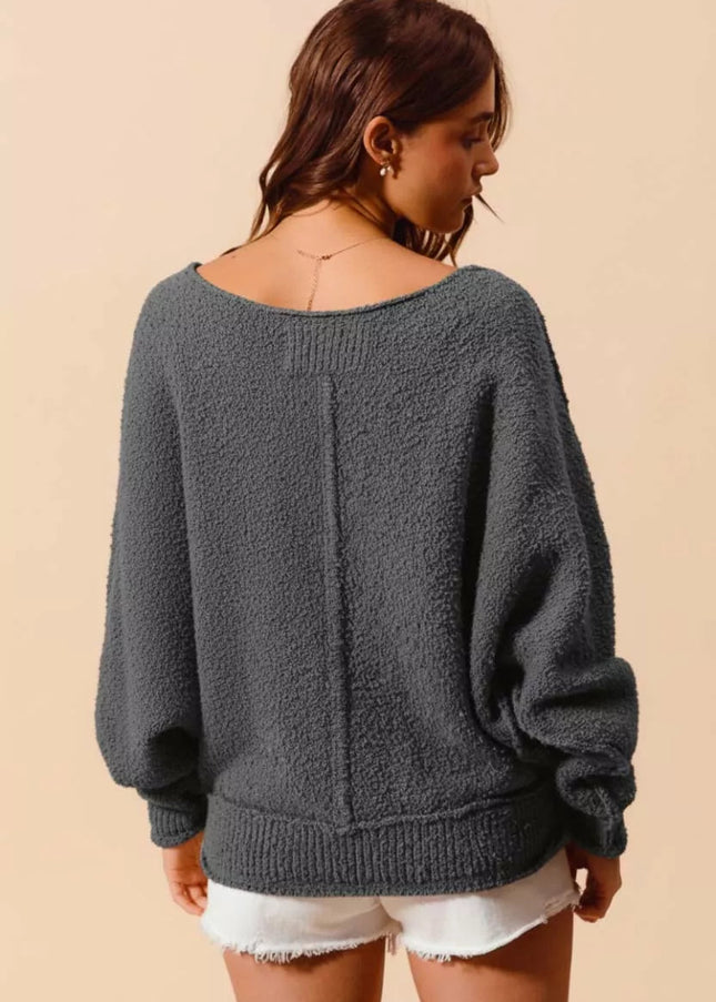 SO ME Loose Fit Exposed Seam Slouchy Boucle Sweater - Sleekdenim.com
