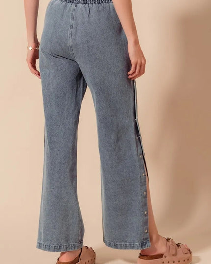SO ME Mid Rise Drawstring Jeans with Side Snap Button - Sleekdenim.com