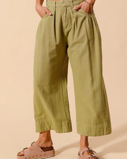 SO ME Mid Rise Wide Leg Chino Pants With Pockets - Sleekdenim.com