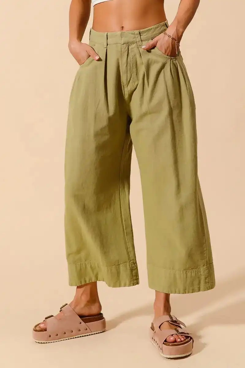 SO ME Mid Rise Wide Leg Chino Pants With Pockets - Sleekdenim.com