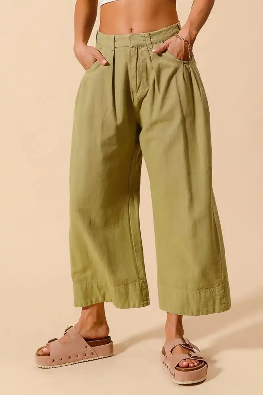 SO ME Mid Rise Wide Leg Chino Pants With Pockets - Sleekdenim.com