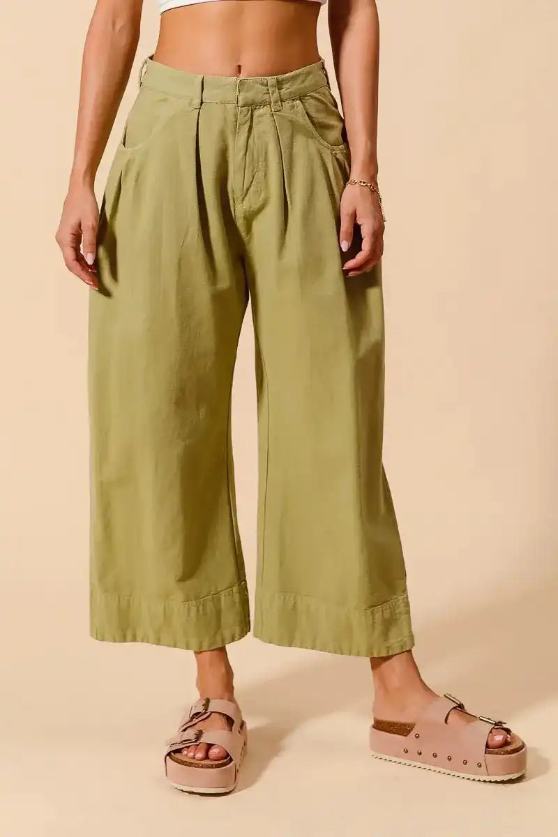 SO ME Mid Rise Wide Leg Chino Pants With Pockets - Sleekdenim.com