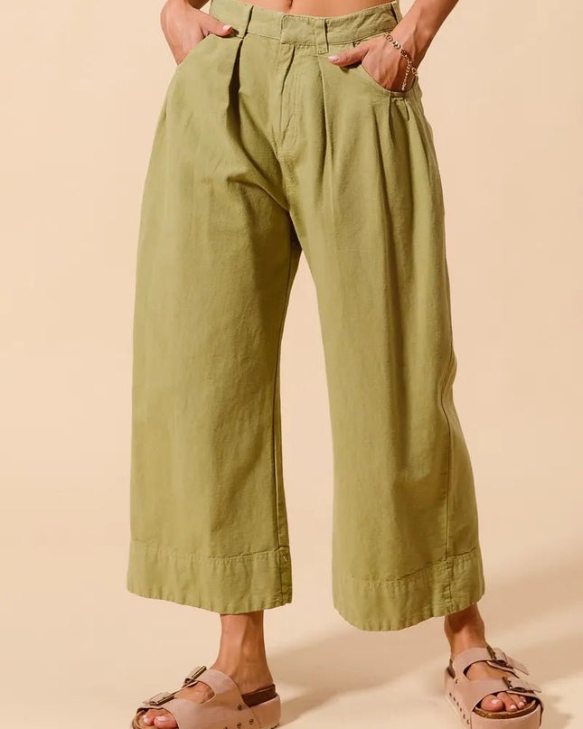 SO ME Mid Rise Wide Leg Chino Pants With Pockets - Sleekdenim.com