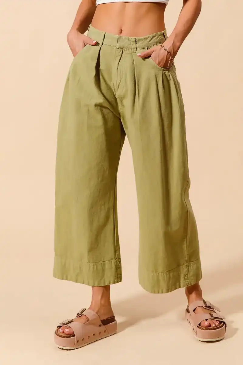 SO ME Mid Rise Wide Leg Chino Pants With Pockets - Sleekdenim.com