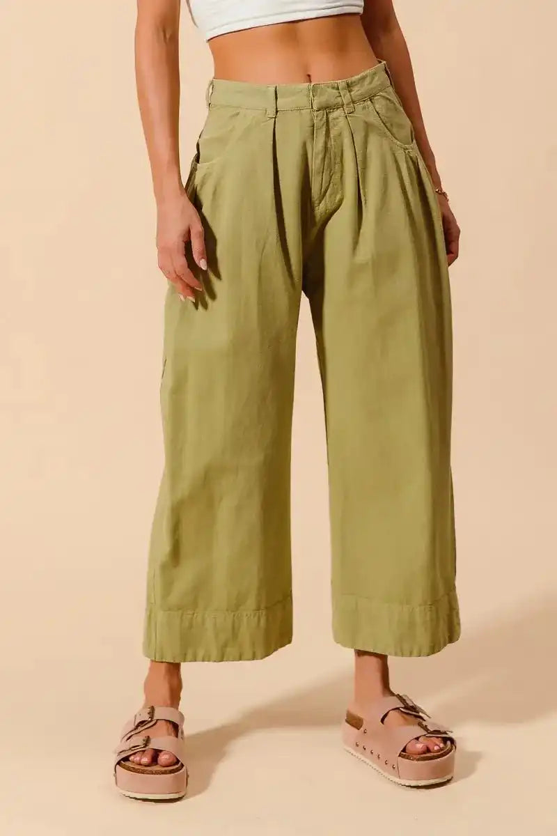 SO ME Mid Rise Wide Leg Chino Pants With Pockets - Sleekdenim.com
