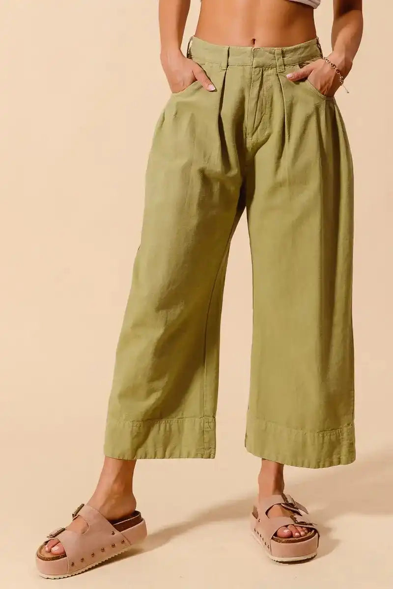 SO ME Mid Rise Wide Leg Chino Pants With Pockets - Sleekdenim.com