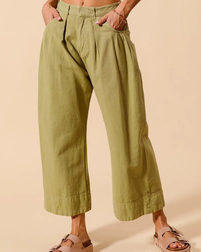 SO ME Mid Rise Wide Leg Chino Pants With Pockets - Sleekdenim.com