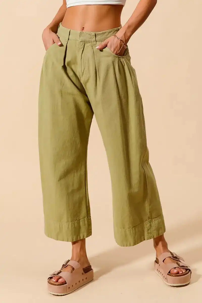 SO ME Mid Rise Wide Leg Chino Pants With Pockets - Sleekdenim.com