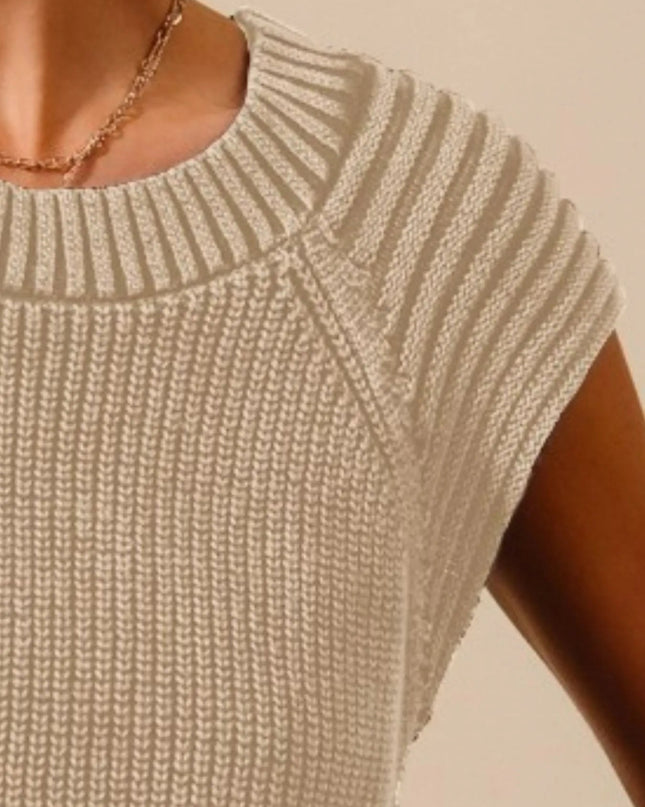 SO ME Mineral Washed Raglan Sleeveless Sweater Top - Sleekdenim.com