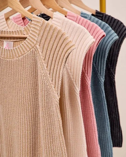 SO ME Mineral Washed Raglan Sleeveless Sweater Top - Sleekdenim.com