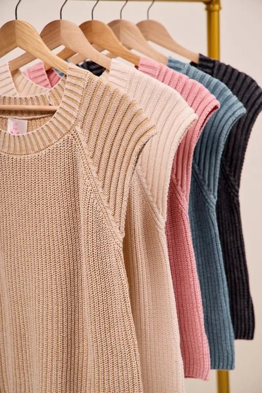 SO ME Mineral Washed Raglan Sleeveless Sweater Top - Sleekdenim.com