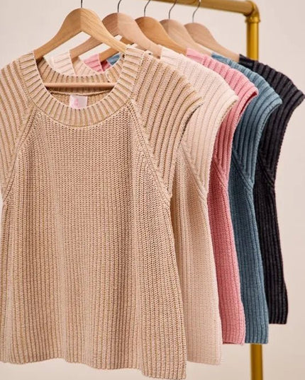 SO ME Mineral Washed Raglan Sleeveless Sweater Top - Sleekdenim.com