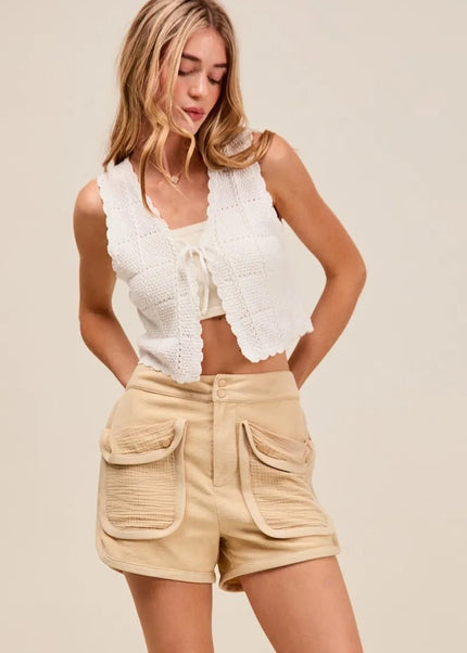 SO ME Mineral Washed Terry High Rise Cargo Shorts - Sleekdenim.com